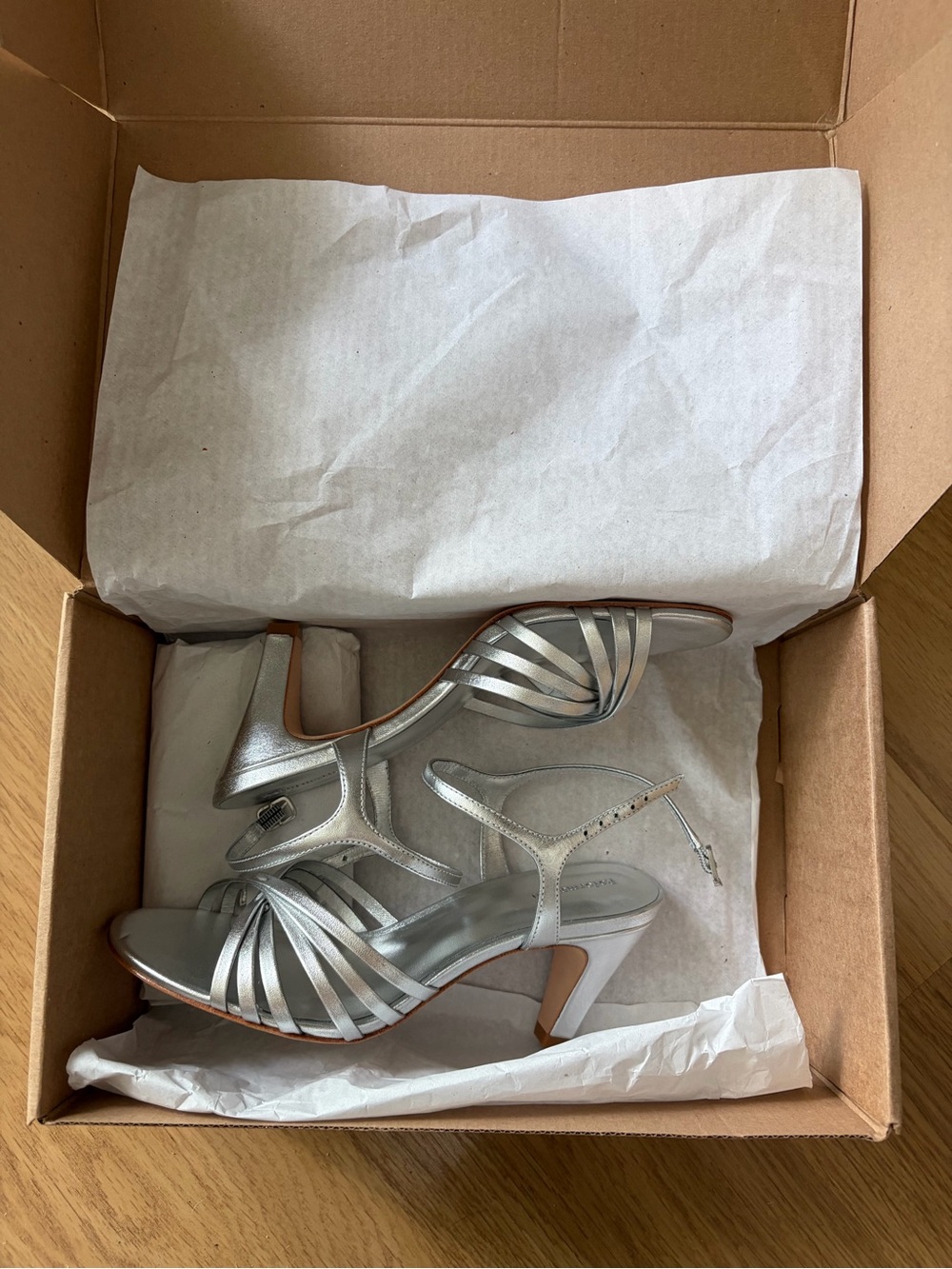 NWT Reformation Paloma Silver Strappy Mid Heel Sandals - Picture 2 of 4